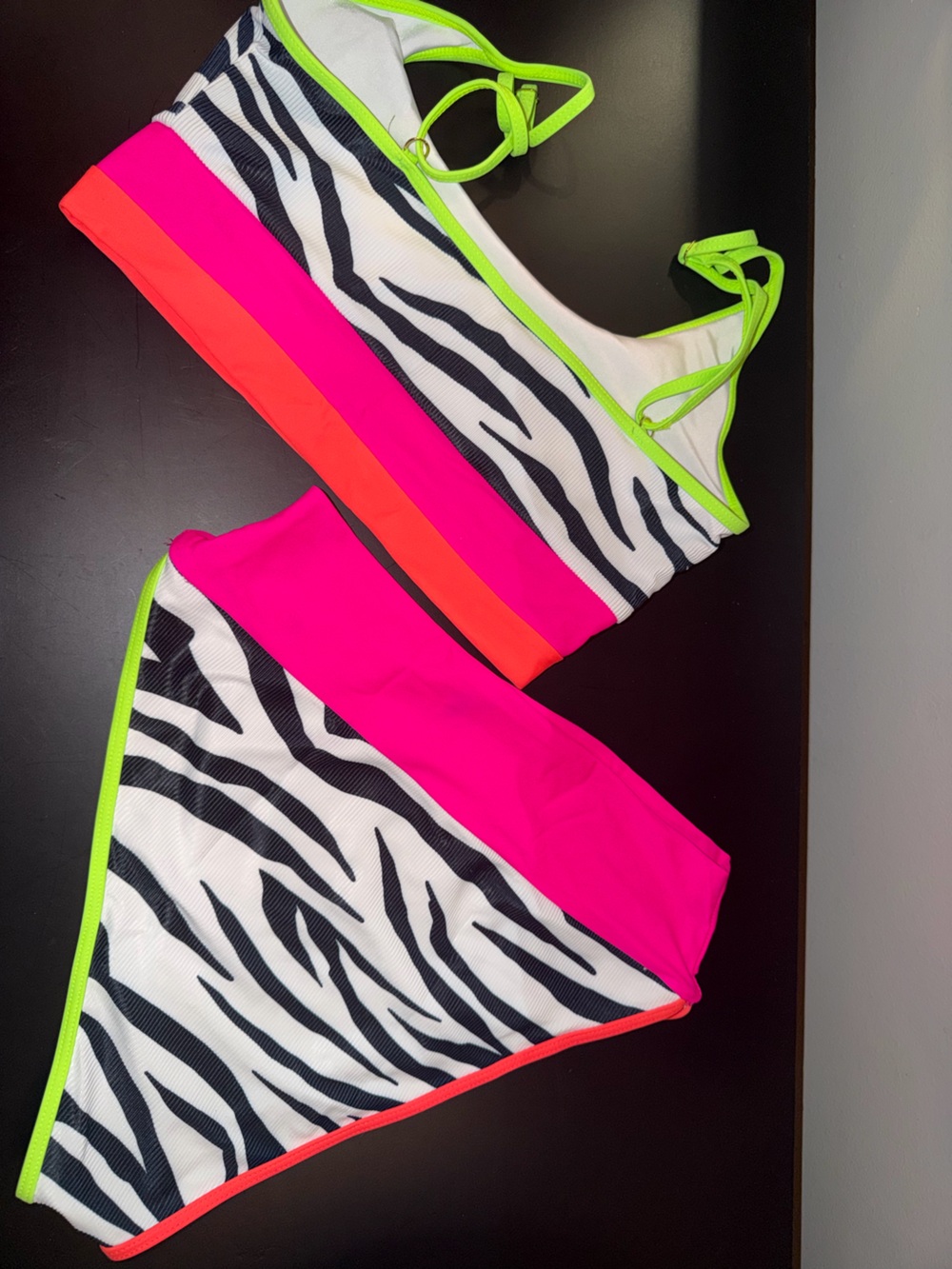 Beach Riot Neon Pink and Lime Zebra Two-Piece Bikini - Picture 5 of 5
